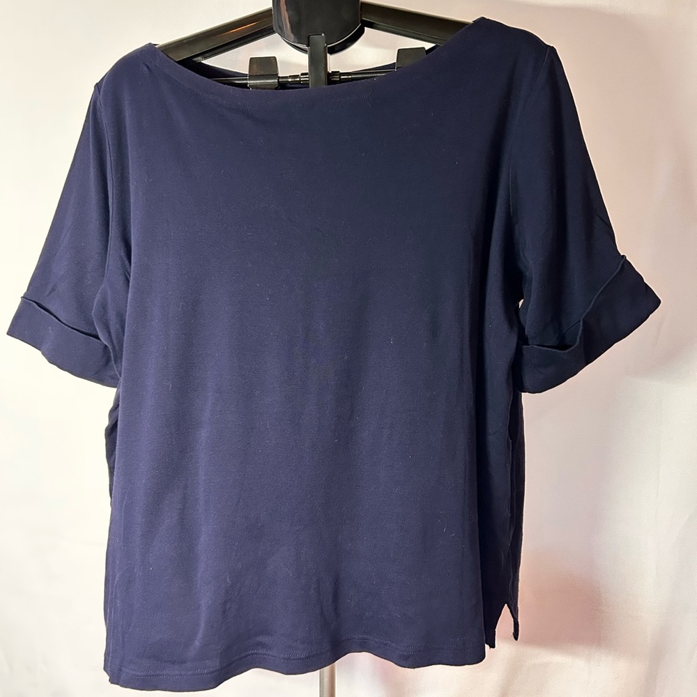 Lauren Ralph Lauren Womens Navy Blue Boat Neck Cuffed Sleeves tshirt tee Size 3X